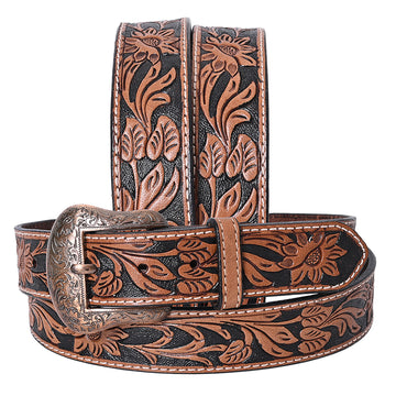 COMFYTACK Western Genuine Leather Belt for Men Women Cowboy Cowgirl Handmade Unisex Full Grain Heavy Duty Floral Tooled Belt